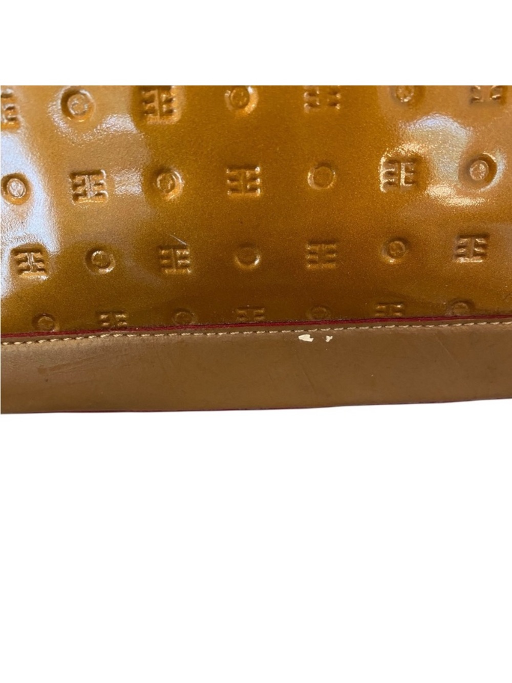 Arcadia Womens Gold Patent Leather Satchel Purse Medium Y2k Vintage Top Handle - Picture 2 of 14